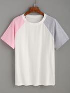 Romwe White Contrast Raglan Sleeve T-shirt
