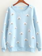 Romwe Blue Cloud Print Long Sleeve Sweatshirt