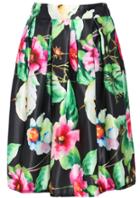 Romwe Elastic Waist Floral Midi Black Skirt