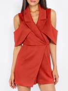 Romwe Red Sleeveless Roll-up Collar Jumpsuit
