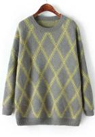 Romwe Diamond Print Loose Mohair Sweater