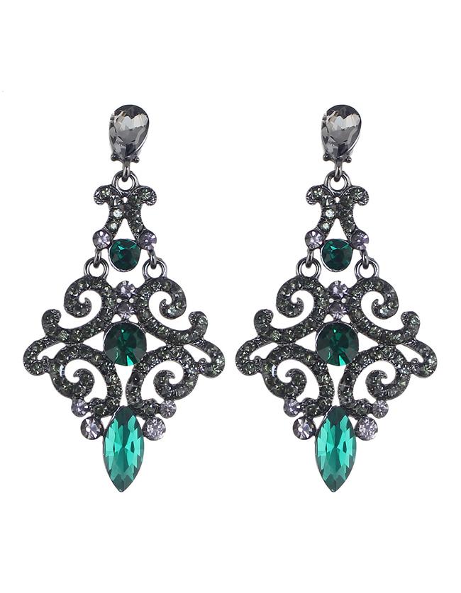 Romwe Beautiful Bohemian Aulic Design Green Rhinestone Women Long Earrings