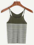 Romwe Army Green Striped Knit Cami Top