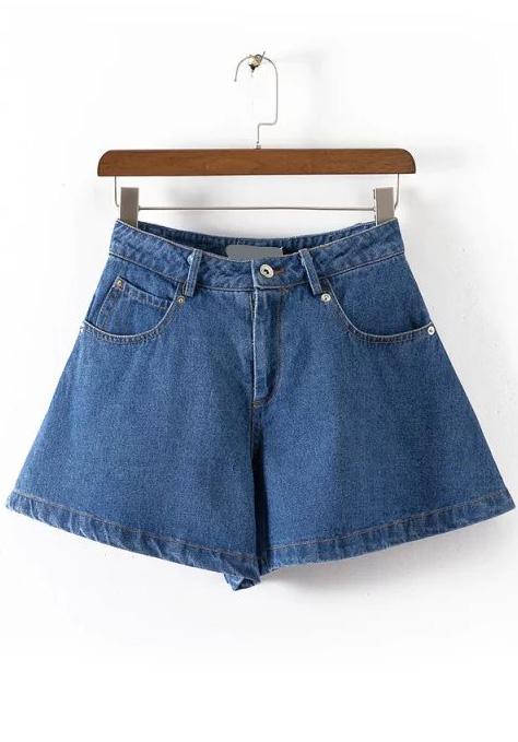 Romwe With Pockets Denim Blue Shorts