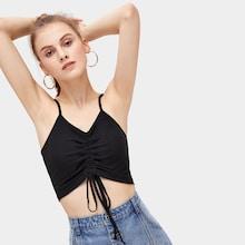 Romwe Drawstring Hem Ribbed Skinny Cami Top