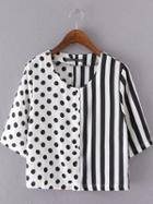 Romwe Black And White Striped Dot Patchwork Blouse
