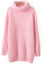 Romwe High Neck Pink Sweater