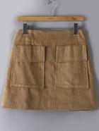Romwe Zipper A-line Pockets Khaki Skirt