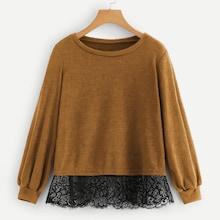 Romwe Contrast Lace Puff Sleeve Jumper