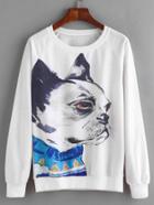 Romwe White Dog Print Raglan Sleeve Sweatshirt