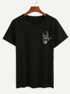 Romwe Black Love Gesture Print T-shirt