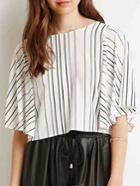 Romwe Vertical Striped Chiffon Crop Shirt