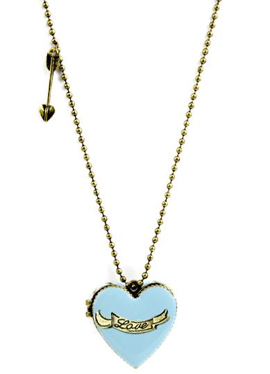 Romwe Blue Box Heart Crystal Openable Rhinestone Designs Pendant Necklace