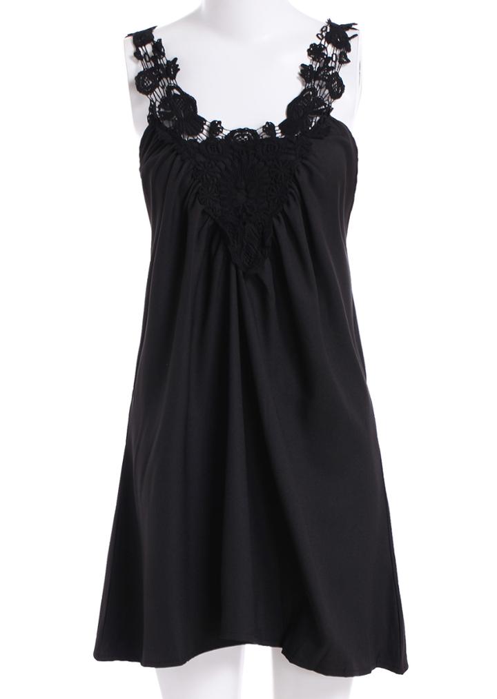 Romwe Spaghetti Strap Lace Insert Shift Dress