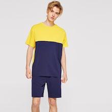 Romwe Guys Color Block Top & Shorts Pj Set