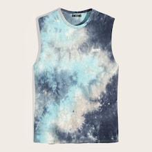 Romwe Guys Tie Dye Letter Print Tank Top