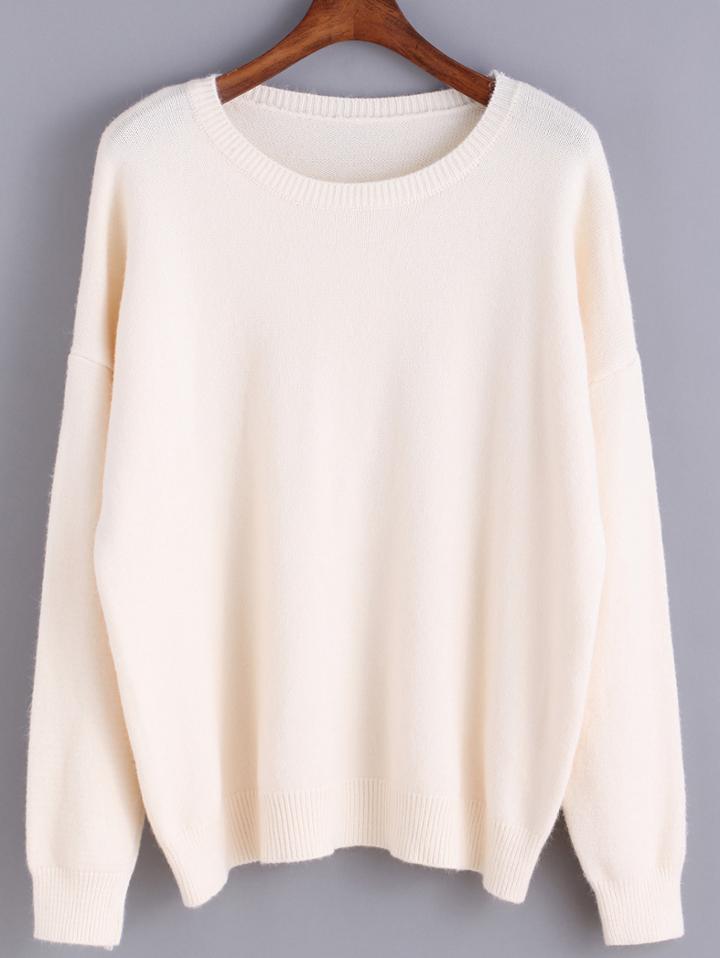 Romwe Round Neck Knit Beige Sweater