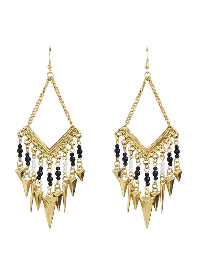 Romwe Gold Plated Spike Black Beads Earrings