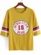 Romwe Yellow Round Neck 15 Print Loose T-shirt
