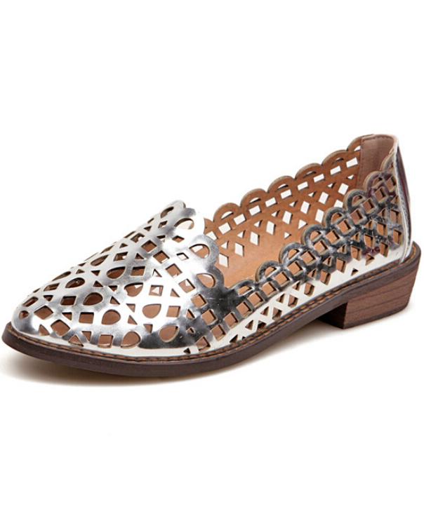 Romwe Silver Hollow Vintage Flats