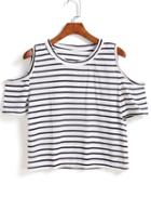 Romwe Off Shoulder Striped T-shirt