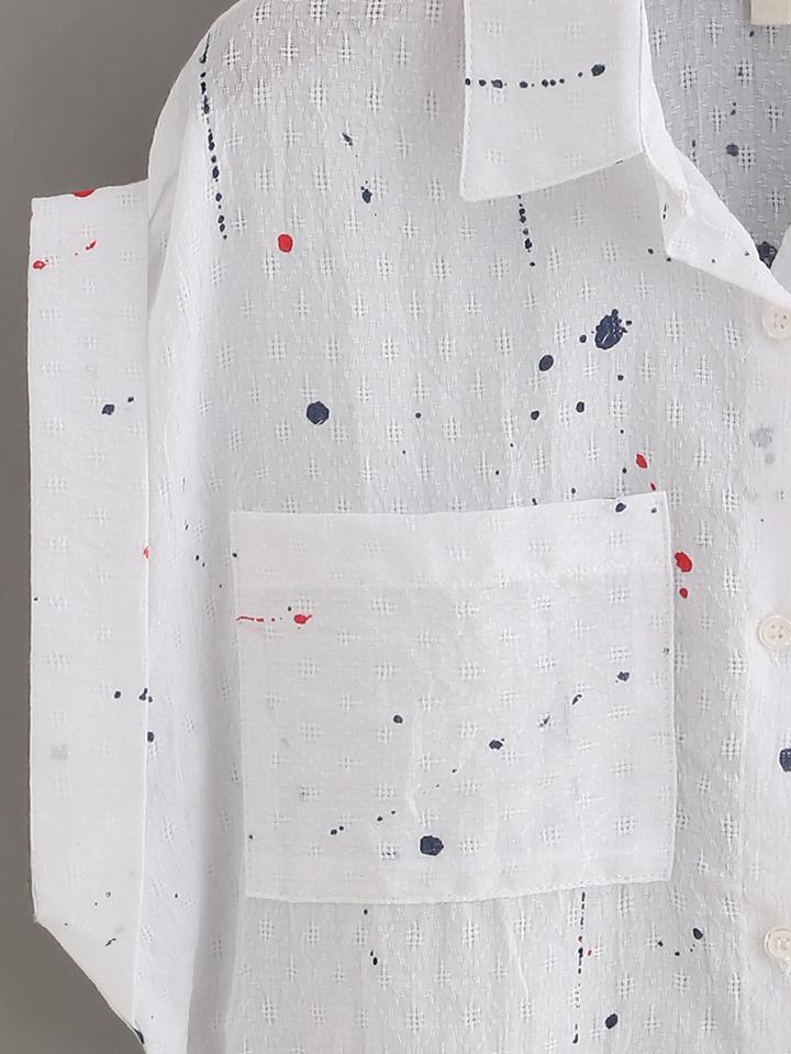 Romwe Paint Splatter Print Dual Pocket Blouse