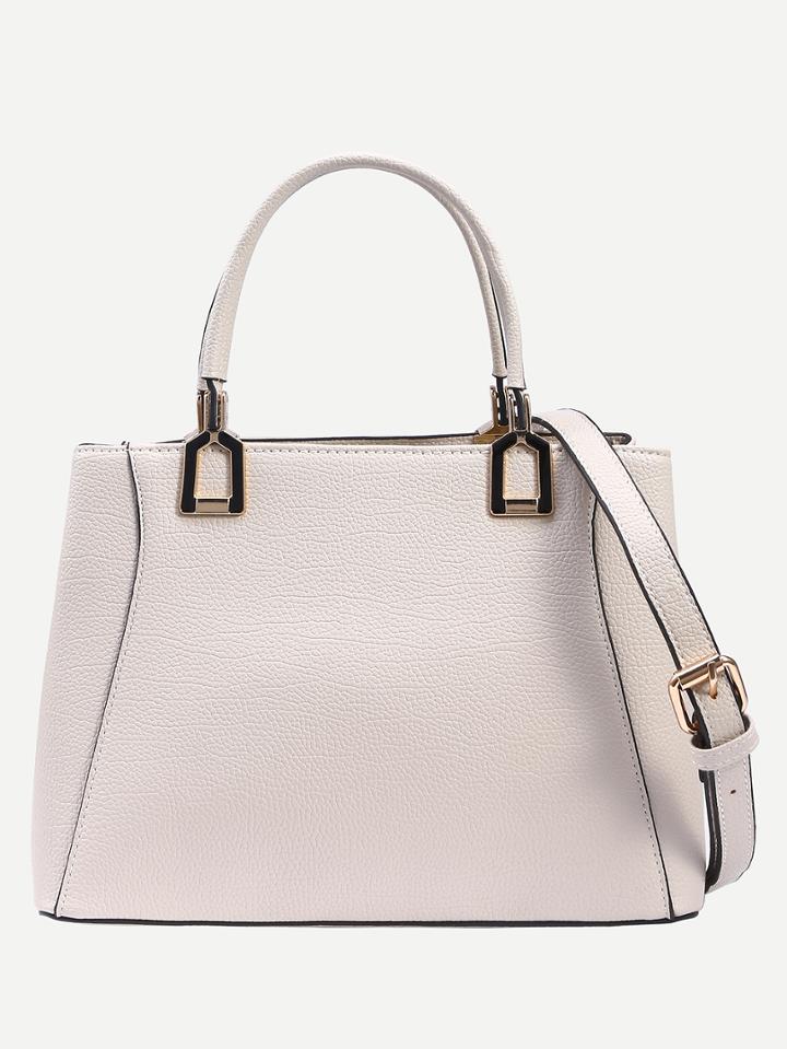 Romwe White Faux Leather Cutout Metal Detail Satchel Bag