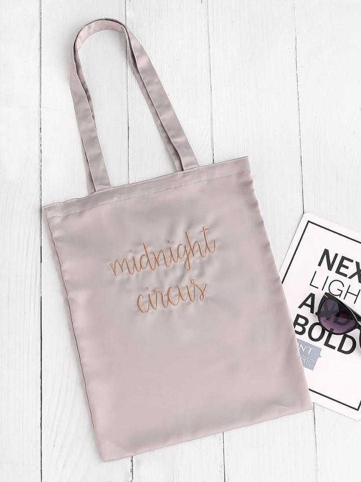 Romwe Letter Embroidery Satin Tote Bag
