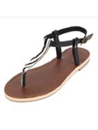 Romwe White T-strap Zebra Print Beach Flats