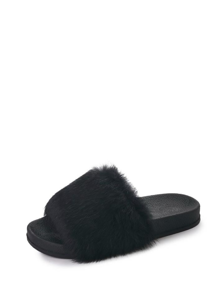 Romwe Faux Fur Flat Slippers