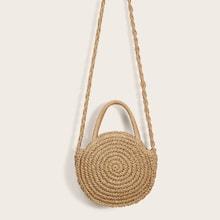 Romwe Braided Strap Straw Round Bag