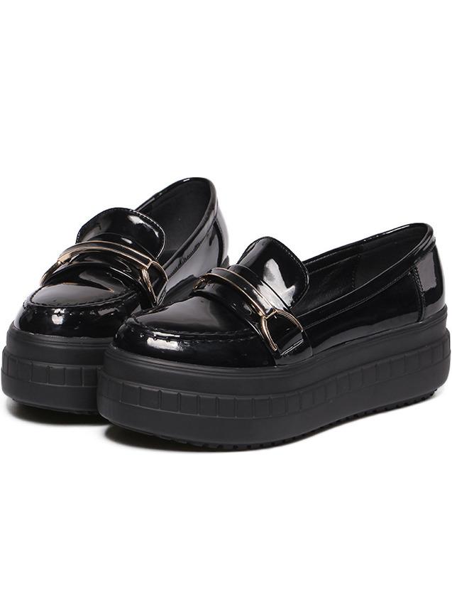 Romwe Black Round Toe Metallic Embellished Thick-soled Flats