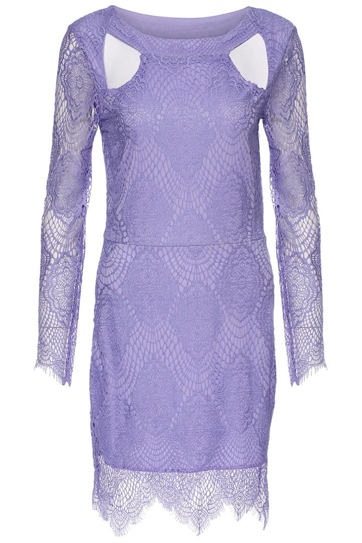 Romwe Cut-out Lace Purple Dress