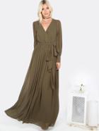 Romwe Olive Green Cuff Sleeve Surplice Wrap Dress