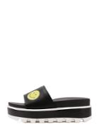 Romwe Black Peep Toe Smiling Face Thick-soled Slippers