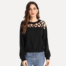 Romwe Drop Shoulder Cutout Sweatshirt