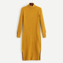 Romwe Mock-neck Split Rib Knit Sweater Dress