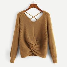 Romwe Twist Detail V-neck Sweater