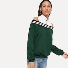 Romwe Cold Shoulder Quarter Zip Sweatshirt