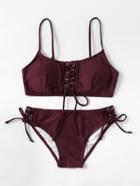 Romwe Lace Up Design Adjustable Strap Bikini Set