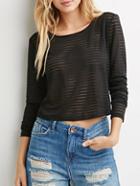 Romwe Long Sleeve Sheer Mesh Crop T-shirt