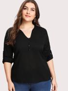 Romwe Roll Up Sleeve Button Front Tee
