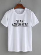Romwe White Round Neck Letters Print T-shirt