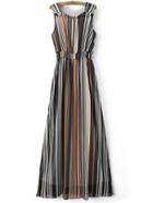 Romwe Multicolor Sleeveless Elastic Waist Stripe Maxi Dress