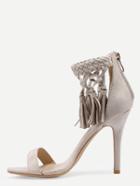 Romwe Braided Ankle Strap High Heel Sandals - Apricot