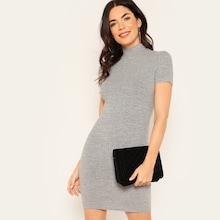 Romwe Mock-neck Rib-knit Pencil Dress