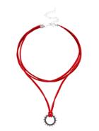 Romwe Red Layered Vintage Hollow Out Pendant Choker Necklace