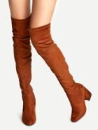 Romwe Brown Faux Suede Point Toe Over The Knee Boots