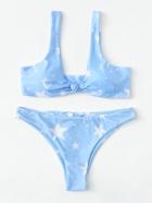 Romwe Star Print Knot Bikini Set