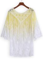 Romwe With Tassel Lace Embroidered Ombre Yellow Top